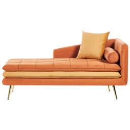 Beliani Right-Hand Chaise Longue Gonesse Velvet Orange - thumbnail 1