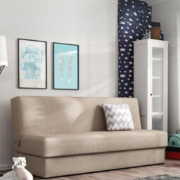 Adela Mini Sofa Bed With Storage Compact Pull Out Guest Bed Modern Upholstered Design Space Saving Solution Beige - thumbnail 2