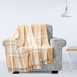 Ehc Highland Cotton Large Throw For Sofa,double Bed,armchair, 150Cm X 200Cm, Beige - thumbnail 1
