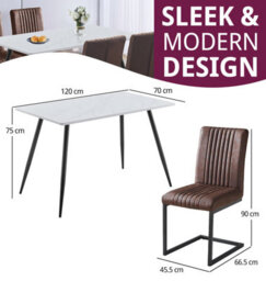 Hallowood Furniture Cullompton Rectangular Dining Table 120Cm In White Marble Effect Top With 4 Brown Leather Effect Chairs - thumbnail 3