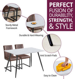 Hallowood Furniture Cullompton Rectangular Dining Table 120Cm In White Marble Effect Top With 4 Brown Leather Effect Chairs - thumbnail 2