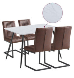 Hallowood Furniture Cullompton Rectangular Dining Table 120Cm In White Marble Effect Top With 4 Brown Leather Effect Chairs - thumbnail 8