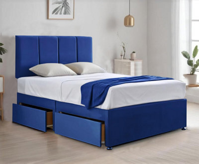 Comfort Blue 3Ft Single Plush Divan Bed With Spring Memory Foam Mattress 20 Inch Headboard And Drawers