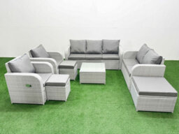 Fimous Pe Rattan Garden Furniture Set Adjustable Chair Sofa Double Love Seat 2 Seater Sofa Lounge Set Square Coffee Table 3 Stools - thumbnail 2