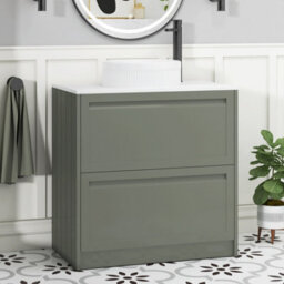 Royal Bathrooms Royal Bathroom Elmore 800mm Matt Green Freestanding Countertop Bathroom Vanity Unit 2 Drawer With Round Basin - thumbnail 1