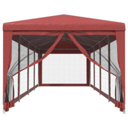 Berkfield Party Tent With 10 Mesh Sidewalls Red 3X12 M Hdpe - thumbnail 3