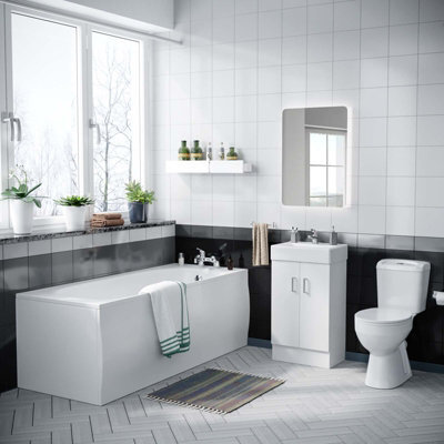 Nes Home 450mm Freestanding Basin Vanity Unit, Toilet & Round Bath With Panels - image 1
