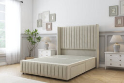 "Sloomy Marlborough Cream Plush Divan Bed Base 2 Drawers Foot-End-54"" Wingback Headboard & 12"" Footboard 4' Small Double"