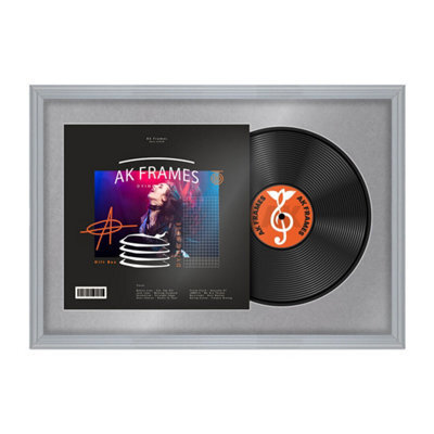 "AK Frames 25X17"" Silver Classic Vinyl Record Frame With Mid Grey Mount For 12 Inch Lp Cover & Disc - Overlapped Design" - image 1