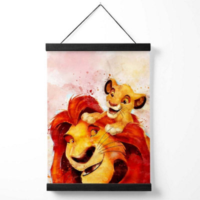 Artze Wall Art Mufasa And Simba Watercolour Lion King Art Print With Black Frame Size: A4 - image 1