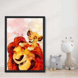 Artze Wall Art Mufasa And Simba Watercolour Lion King Art Print With Black Frame Size: A4 - thumbnail 2