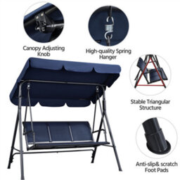 Yaheetech Blue 3-Seat Outdoor Patio Swing Chair With Adjustable Canopy - thumbnail 8
