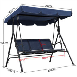 Yaheetech Blue 3-Seat Outdoor Patio Swing Chair With Adjustable Canopy - thumbnail 3