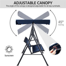 Yaheetech Blue 3-Seat Outdoor Patio Swing Chair With Adjustable Canopy - thumbnail 4