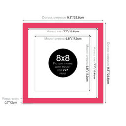 "8X8"" Bright Pink Picture Frame - 8X8"" Square Frame With 7X7"" Mount For 8X8""/7X7"" Pictures Art Deco Style Room Decor, 1 Pack" - thumbnail 2