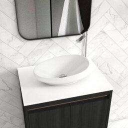 Royal Bathrooms Orion 600mm Hale Black Floor Standing Plain White Countertop Vanity Unit 2 Door With Nova Basin & Chrome Accent Trim - thumbnail 5