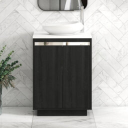 Royal Bathrooms Orion 600mm Hale Black Floor Standing Plain White Countertop Vanity Unit 2 Door With Nova Basin & Chrome Accent Trim