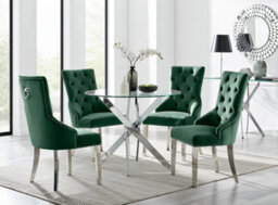 Furniturebox Uk Novara Chrome Metal Round Glass Dining Table And 4 Velvet Belgravia Chairs - thumbnail 1