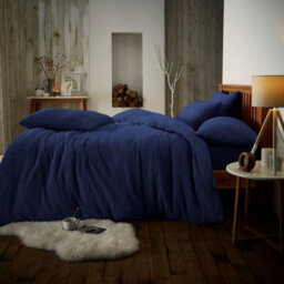 Smart Living Teddy Bear Fluffy Bedding Set, Thermal Warm & Cosy Super Soft Fleece Duvet Cover Set With Pillowcases - Navy - thumbnail 1