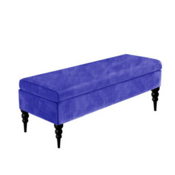 180Cm Safar Plain Ottoman Storage Bench -Upholstered Shoes Bench With Black Turned Wooden Legs - Blue Naple Ottoman Bench - thumbnail 1