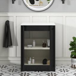 Royal Bathrooms Royal Bathroom Elmore 600mm Matt Nocturne Black Freestanding Bathroom Vanity Unit 2 Door Plain White Worktop With Round Basin - thumbnail 6