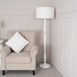 Valuelights Victoria Traditional White Wood Candlestick Floor Lamp With White Drum Shade - thumbnail 5