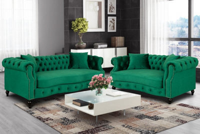 Emerald Green Velvet  3 + 2 Seater Chesterfield Sofa Set For Living Room Richmond - image 1