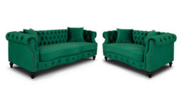 Emerald Green Velvet  3 + 2 Seater Chesterfield Sofa Set For Living Room Richmond - thumbnail 2