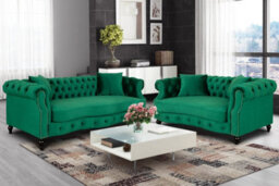 Emerald Green Velvet  3 + 2 Seater Chesterfield Sofa Set For Living Room Richmond - thumbnail 1