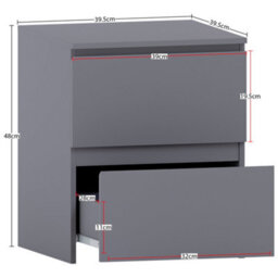 Lassic Vida Designs Denver 3 Piece Bedroom Set - (2 Drawer Large Bedside Chest, 3 Drawer Chest, 2 Door 2 Drawer Wardrobe), Grey - thumbnail 9