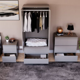 Lassic Vida Designs Denver 3 Piece Bedroom Set - (2 Drawer Large Bedside Chest, 3 Drawer Chest, 2 Door 2 Drawer Wardrobe), Grey - thumbnail 5