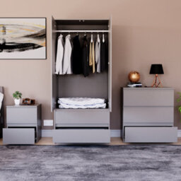 Lassic Vida Designs Denver 3 Piece Bedroom Set - (2 Drawer Large Bedside Chest, 3 Drawer Chest, 2 Door 2 Drawer Wardrobe), Grey - thumbnail 4