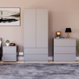 Lassic Vida Designs Denver 3 Piece Bedroom Set - (2 Drawer Large Bedside Chest, 3 Drawer Chest, 2 Door 2 Drawer Wardrobe), Grey - thumbnail 3