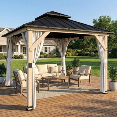 Outsunny 3 X 3 M Hardtop Gazebo, Double Roof Garden Gazebo, Light Grey - image 1