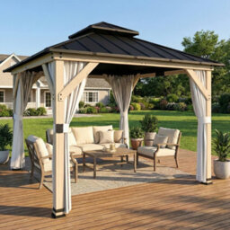 Outsunny 3 X 3 M Hardtop Gazebo, Double Roof Garden Gazebo, Light Grey - thumbnail 1