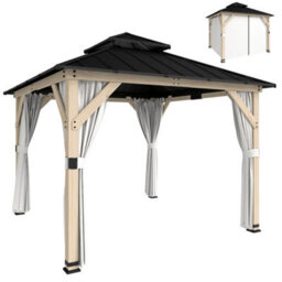 Outsunny 3 X 3 M Hardtop Gazebo, Double Roof Garden Gazebo, Light Grey - thumbnail 2