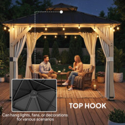 Outsunny 3 X 3 M Hardtop Gazebo, Double Roof Garden Gazebo, Light Grey - thumbnail 7