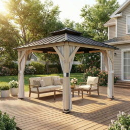 Outsunny 3 X 3 M Hardtop Gazebo, Double Roof Garden Gazebo, Light Grey - thumbnail 9