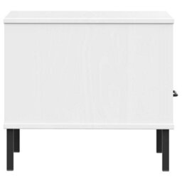 Berkfield Bedside Table With Metal Legs White Solid Wood Pine Oslo - thumbnail 6