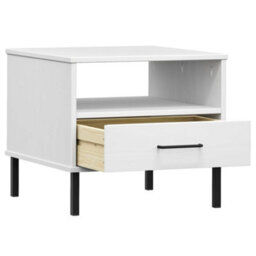 Berkfield Bedside Table With Metal Legs White Solid Wood Pine Oslo - thumbnail 5