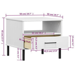Berkfield Bedside Table With Metal Legs White Solid Wood Pine Oslo - thumbnail 8