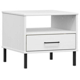 Berkfield Bedside Table With Metal Legs White Solid Wood Pine Oslo - thumbnail 2