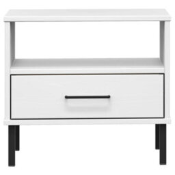 Berkfield Bedside Table With Metal Legs White Solid Wood Pine Oslo - thumbnail 4