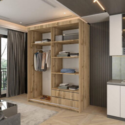 Sliding Wardrobes 4 u LTD Modern Mexico Sliding Wardrobe With Led & Trim Design Oak 150Cm - thumbnail 3