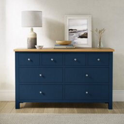 Farro Navy Xl 8 Drawer Chest Fully Assembled - Painted With Oak Top By Roseland Furniture - thumbnail 3