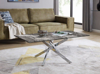 Furniturebox Leonardo Coffee Table - Rectangle Brown/grey Marble Glass & Silver - Glass Coffee Table - Grey Coffee Table - image 1