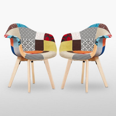 Life Interiors Set Of 2 Multicolor Patchwork Fabaric Upholstered Accent Chairs With Wooden Legs, Mid-Century Modern Armchair - image 1