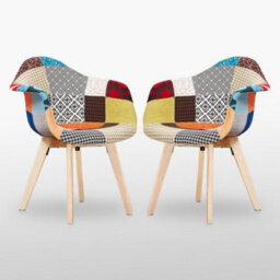 Life Interiors Set Of 2 Multicolor Patchwork Fabaric Upholstered Accent Chairs With Wooden Legs, Mid-Century Modern Armchair - thumbnail 1