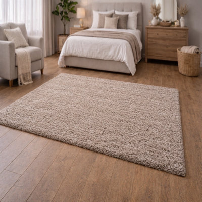 Uetian Dark Beige Shaggy Rug Soft Thick Pile Modern Carpet For Living Room Bedroom (160X230 Cm) - image 1