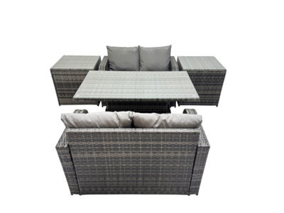Fimous 4-Seater Patio Height Adjustable Rising Lifting Table Sofa Sets Rattan Garden Furniture Dining Set With 2 Side Table - image 1